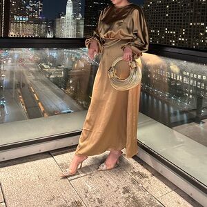 Elegant Gold Satin Dress